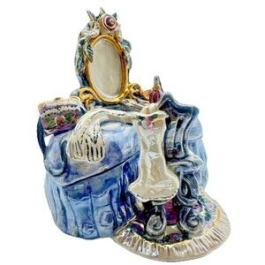 Heather Goldmine Jewelry Box Vanity Chair Mirror Trinket Box Art Pottery 2000